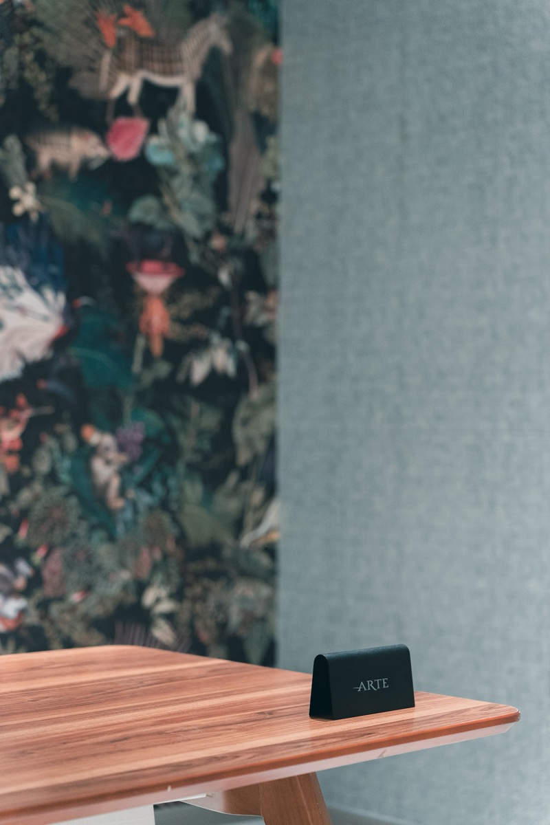 Decorative wallcovering detail in the showroom